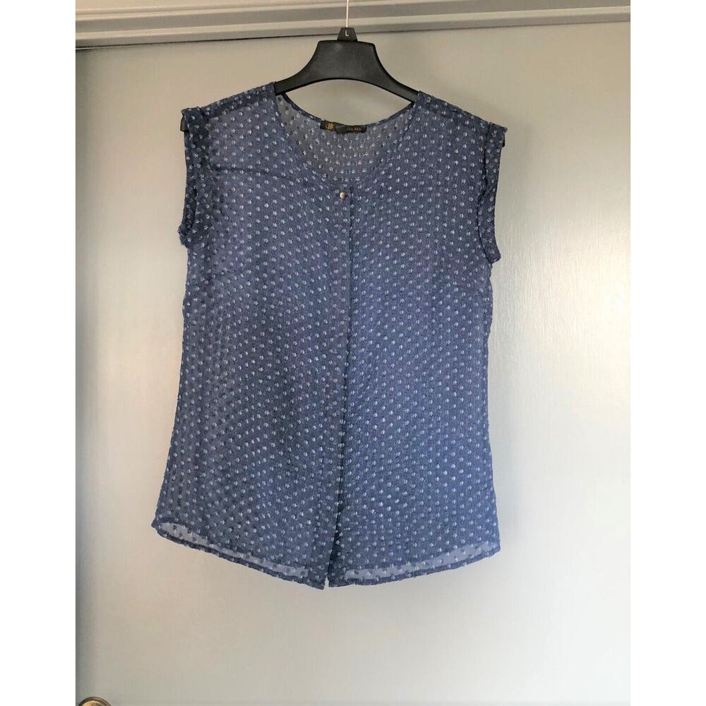 Blue Sleeveless blouse button front Semi Sheer by Outback Red OBR Size Small